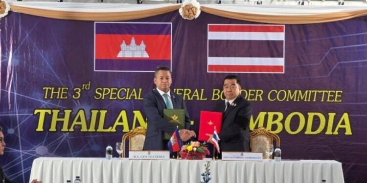 The Defense Ministers of Thailand and Cambodia have signed an agreement that would end 3 weeks of armed deadly border clashes.